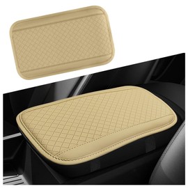 Car Center Console Cover,Breathable PU Leather Arm Rest Cover for Car Protects Center Console,All Seasons Universal Car Armrest Cushion Car Interior Accessories for Most Car Truck SUV (Beige)