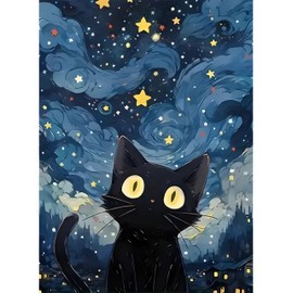 DPIDEA Diamond Painting Black Cat, 5D Diamond Painting Pictures for Adults, DIY Diamond Painting Cat Round Stones Diamond Painting for Home Decor 30 x 40 cm