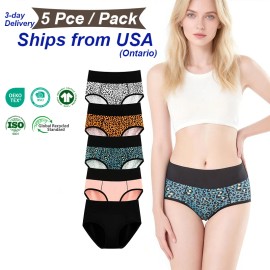 Shanhao 5-Pack Women's Cotton Panties Mid-rise Hipster Leopard Print Full Coverage Underwear Cotton Briefs for WomenColor: Mix-color, Size: M