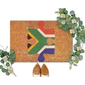 DecStic South Africa Flag Puzzle Coir Door Mat Doormats Thick Durable Non Slip Waterproof Farmhouse Doormat Decorative for Outdoor Entry Porch Patio Apartment Housewarming Gift 24x36in