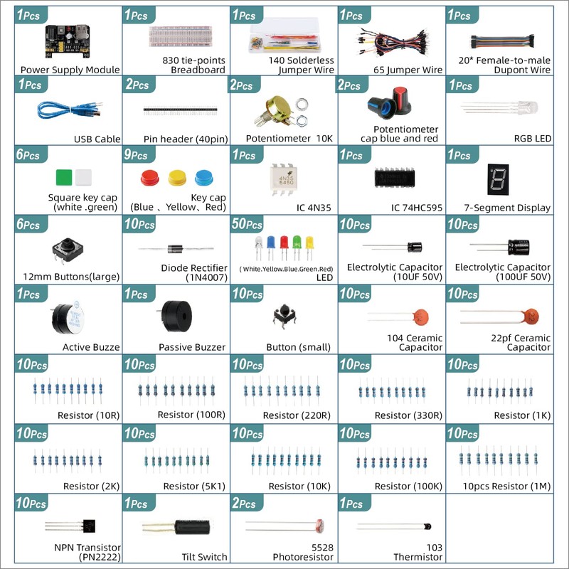 Smraza Electronics Component Kit for Arduino with Power Supply Module,