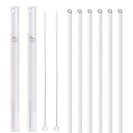 AYOYO 10.5 Inch 6 Pack Clear Acrylic Plastic Straws Portable Reusable Straw For 19 OZ - 30 OZ Coffee Cups Mason Jar Tumblers With 2 Piece Telescopic Case/2 Piece Cleaning Brush