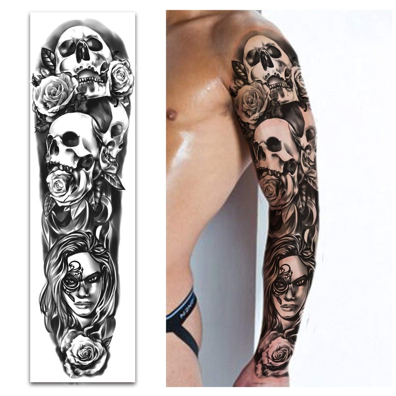 Waterproof Temporary Tattoos Full Arm 8 Sheets and Half Sleeve