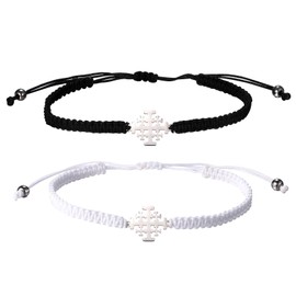 OIDEA Men's Bracelet Jerusalem Cross: 2 Pieces Silver Black Jerusalem Cross Religious Braided Wrist Jewellery Gift for Men Friend Brother Family, Fabric