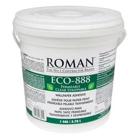 ROMAN Clear, Strippable, Zero VOC, Wallpaper Adhesive, Easy Installation Glue/Paste, Clear, ECO-888 (1 Gallon - 330 sq. ft)
