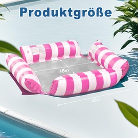 WIKIMO Air Mattress Pool with Net 124 x 120 cm, Pool Accessories, Air Mattress Water, Swimming Pool Toy 4-in-1 Inflatable Swimming Seats, Chair Inflatable (Magenta)