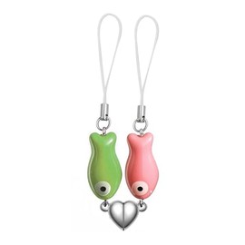 Agromusk Matching Phone Charms,Cute Ceramic Fish Matchaing Keychains Heart Phone Charms Strap Matching Couples Stuff,Valentines Day Gifts for Him Her Girlfriend Boyfriend(Green&Pink)