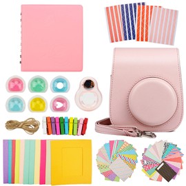 MUZIRI KINOKOO Fuji Instax Mini 11 Case, Mini 11 Accessories Bundle Fuji Instax Mini 11 Protective Case with Useful Accessories Camera Bag Kit, 6 Filter Lens and Selfie Lens-Pink
