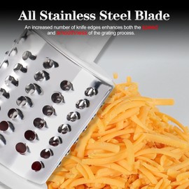 Ourokhome Rotary Cheese Grater Hand Crank, Kitchen Shredder Speed Mandolin Slicer Ice Shaver with Handle and Drum Blades for Cheese, Vegetable, Nuts, Chocolate, Potato, Carrot, 5 Blades, Dark Blue