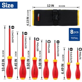 WISEPRO Insulated Screwdriver Set, VDE Tested, Black Magnetic Tip, TPR Handle, for Electrician Repair, Slotted SL3.5 SL4.0 SL5.5 SL6.5 Phillips PH0 PH1 PH2