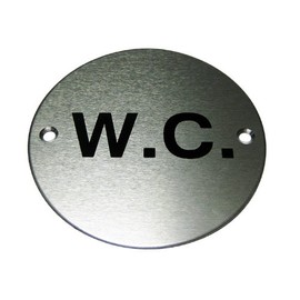W.C. Toilet Door Sign 75mm Diameter Aluminium (Pre Drilled Holes)