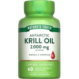 Natures Truth Aceite de krill antártico 2000 mg en cápsulas blandas  60 unidades  Omega-3 con EPA y DHA  Suplemento sin OMG ni gluten                 