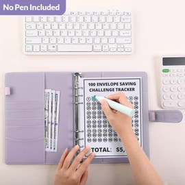 SKYDUE 100 Envelopes Money Savin Challenge Binder, A5 Money Saving Budget Binder with Cash Envelopes - Savings Challenges Book to Save $5,050