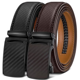 KEMISANT Men's Automatic Belt Ratchet Automatic Buckle Leather Belt for Men Adjustable 35 mm Wide with Gift Box, 2pack-black/deep brown4700