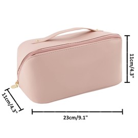 Travel Cosmetic Bag, Waterproof Portable with Handle and Divider Skincare Bag, Makeup Bag with 13PCS Burshes PU Leather Large Capacity Hanging Toiletry Bag New Version,Pink