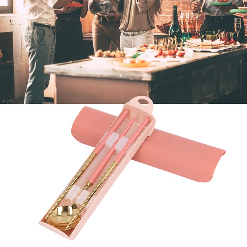 Stainless Steel Flatware Set Reusable Utensils Set Student Cutlery Storage