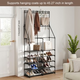 iabifo 3-in-1 Double Row Coat Shoe Rack Space-Saving Entryway Furniture, Hall Tree with Shoe Storage, Multifunctional Solution, 16 Hooks, Black