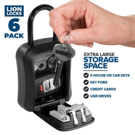 Lion Locks Lock Box for Keys, 6 Pack Black - Secure Key Safe Solution with Combination Lock for Homes, Real Estate, Businesses, Gyms, Schools