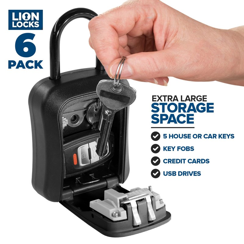 Lion Locks Lock Box for Keys, 6 Pack Black -