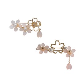 EZ PEACH Cherry Blossom Flower Pearl Hairpin Hair Clip Bangs Hair Closure Hair Ornaments Kimono Kimono Hair Accessory Set of 2 (Cherry Blossom Set01)