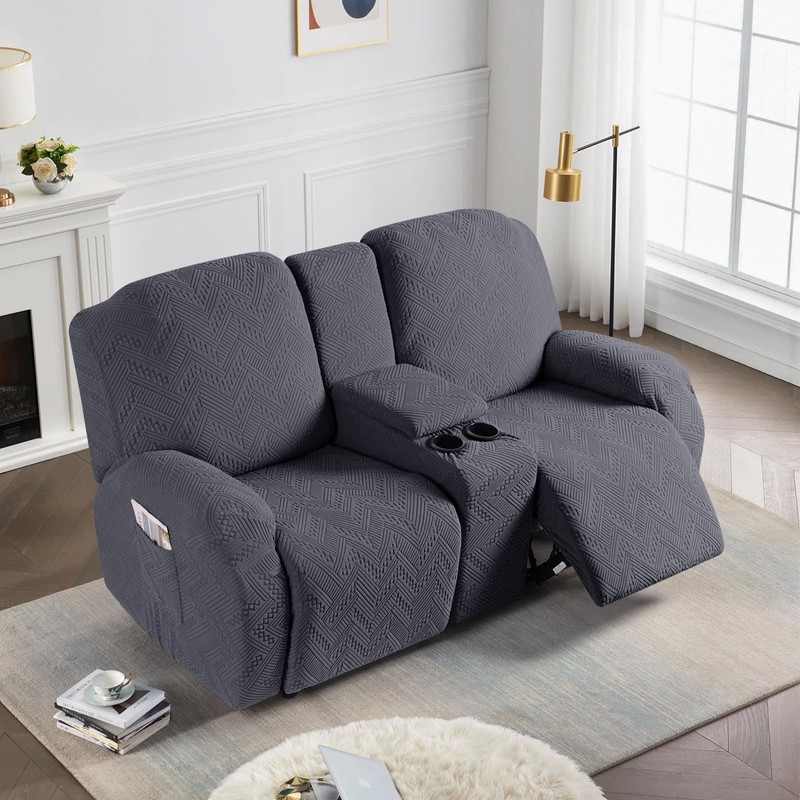 Ruaozz Stretch Loveseat Recliner Covers with Console 4-Pieces Recliner Sofa