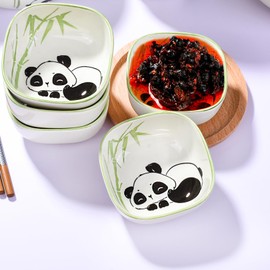 Cerficer Japanese-Style Ceramic Soy Sauce Dishes Set of 5 – Cute Panda & Bamboo Design, 6oz Dip Bowls for Sushi, Dumplings, Condiments – Microwave & Dishwasher Safe