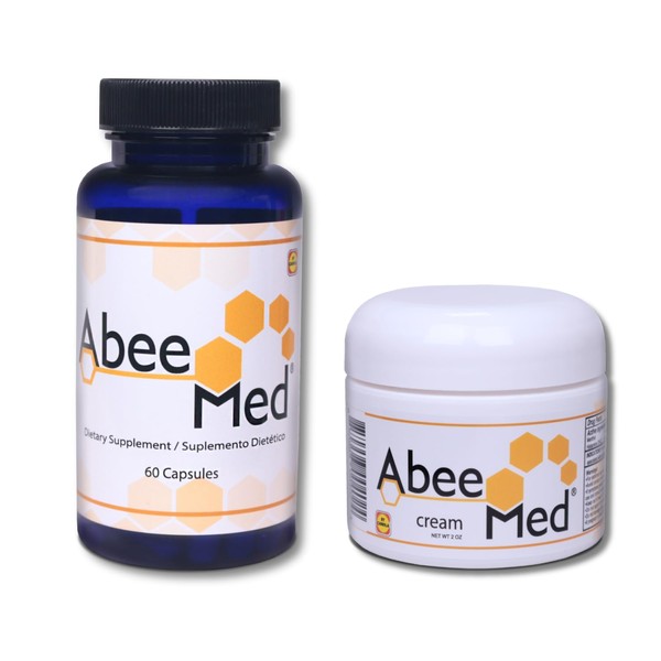 AbeeMed Natural Supplement 60 Capsules + Cream 2 oz Value Pack - Bee Venom Apitoxin - Pain Support - Mobility