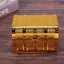 Idhadkc Pirate Treasure Chest Decorative Treasure Chest Keepsake Jewelry Box Plastic Toy Treasure Boxes Decor Large Size Electroplating Gold