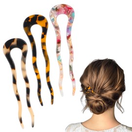 3 Pcs Twist Hair Pin U Shaped Hair Fork Leopard Print Hair Pins Classic French Hair Pin French Pin Hair Fork Hair Pins for Buns French Pins for Fine Hair Acetate Tortoiseshell French Hair Pin