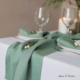 Linen & Cotton Table Runner Cloth Hygge in 100% Linen, Mint Green (40 x 130 cm) Washable Rectangle Runner for Home Decoration Kitchen Dining Party Festival Brunch Christmas