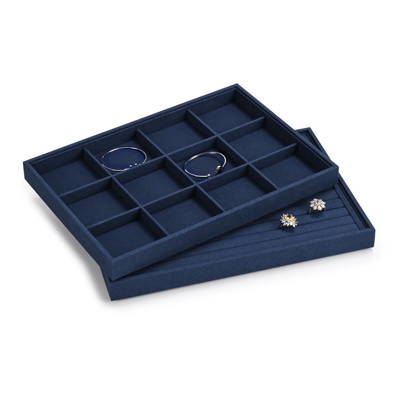 Oirlv Blue Microfibre Jewellery Trays 12 Grids Earrings Bracelets Display
