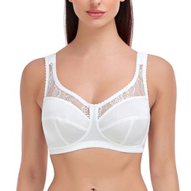 Ayigedu UK Plus Size Minimiser Bra Women Non-Wired Non-Padded Full Coverage Soft Cup Bra 44-GG White
