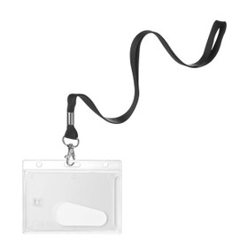 RSDM Systems Karteo ID Card Holder with 5/8 Inch Lanyard Black Braided Polyester with Swivel Hook Made of Metal, Plastic, Polycarbonate, Transparent Plastic, Dimensions with Thumb Loop for