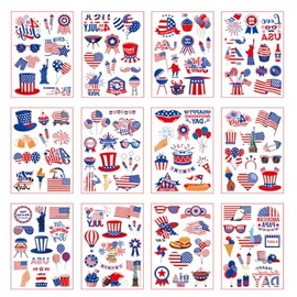 4th of July Temporary Tattoos,American Flag Red White and Blue Fake Tattoo Stickers, USA Party Favors,Memorial Day, Independence Day