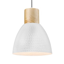 ELYONA 10.2” Hammered Pendant Light Fixtures, Metal & Rubber Wood Island Hanging Lamp, Adjustable Height, Modern Pendant Lighting for Kitchen,Farmhouse Bar,Dining Room,Bedroom, Nordic White