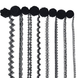 IDONGCAI Venice Lace Ribbon Set 8 Patterns Lace Trim Vine Lace Vintage Crochet Lace Fabric for Garment Sewing DIY Craft, Home Decor, DIY Arts and Crafts(Black)