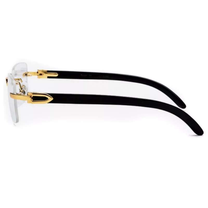 Street Knitted Gold Frame Rimless Mens Black Woodgrain 90s Rectangle