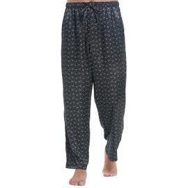 Lavenderi Mens Satin Pajama Pants, Long Pj Bottoms (Small, Grey Print)