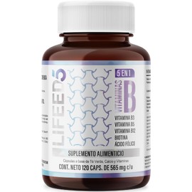 LIFEED Complejo B 120 Capsulas | Vitamina B12, Acido Folico, Te Verde, Biotina, Vitamina B2, Vitamina B3, Vitamina B5, Vitamina B6 | Suplementos Alimenticios Multivitaminico