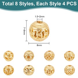 PH PandaHall 32 Stück Goldene Runde Perlen 18K Vergoldete Messing Hohlperlen 8mm Filigrane Perlen Metall Abstandsperlen Lose Perlen Für Ohrringe Armbänder Anhänger Taillenketten Halsketten