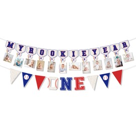 Baseball 1st Birthday Decorations First Year Photo Banner My Rookie Year Banner One Year Old Banner for Boys Baby First Birthday Party Supplies Baseball Theme Birthday Party