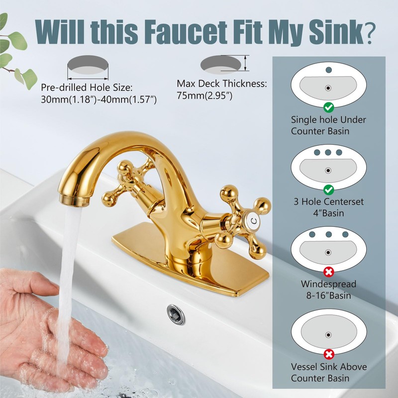 Aolemi Bathroom Sink Faucet Single Hole Cold and Hot Double