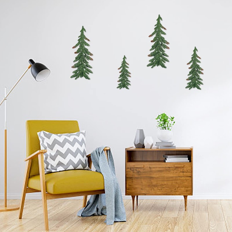 Kikone 4 PCS Metal Pine Wall Decoration Metal Pine Tree