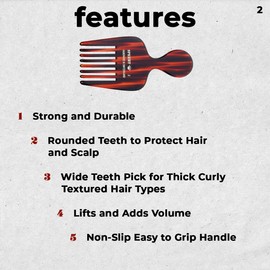 Speert #2 Handmade Wide Tooth Hair Pick - Tortoise Havana Acetate Thick Coarse Curly Textured Hair Detangling Parting Grooming Teasing Styling - Wet & Dry Use for Women, Men & Kids