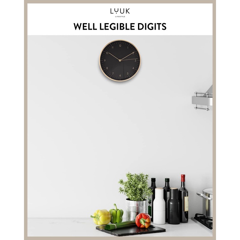 LUUK LIFESTYLE Modern wall clock with silent movement and no