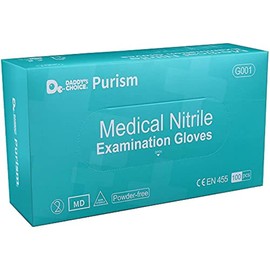Purism Powder-Free Medical Nitrile Gloves, Box of 100 Medium EN 455
