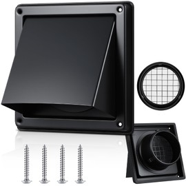 Gisafai 4'' Dryer Vent Cover Outside Walls External Extractor Fan Exhaust Vent Cap Stainless Steel Hood Cushioned Non Return Flap with Sealing Gasket Grille Screen(Black)