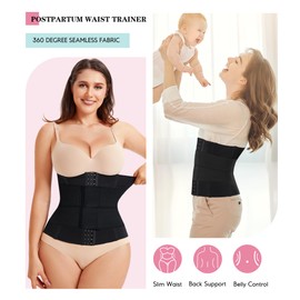LODAY Waist Trainer Corset Shapewear Tummy Control Body Shaper Waist Cincher for Women Postpartum Belly Band Wrap(S,Black(hook and adjustable belt))