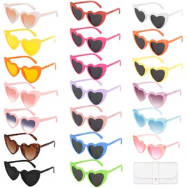 AUTOWT 20 PCS Heart Shaped Sunglasses - Large Rimmed Cat Eye Love Shaped Sun Glasses Leather Case with UV Protection, Trendy Heart Sun Shades for Women Girls Party Favors