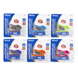 BAZIC Mini Stapler w/500 Staples, Standard (26/6) Built-in Staple Remover, Soft Grip 12 Sheets, Portable Small Staplers for Home Office School, 24-Pack